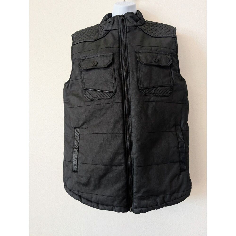 Buckle Black Men's Vest Medium Black Full Zip Quilted Utility Moto NWT